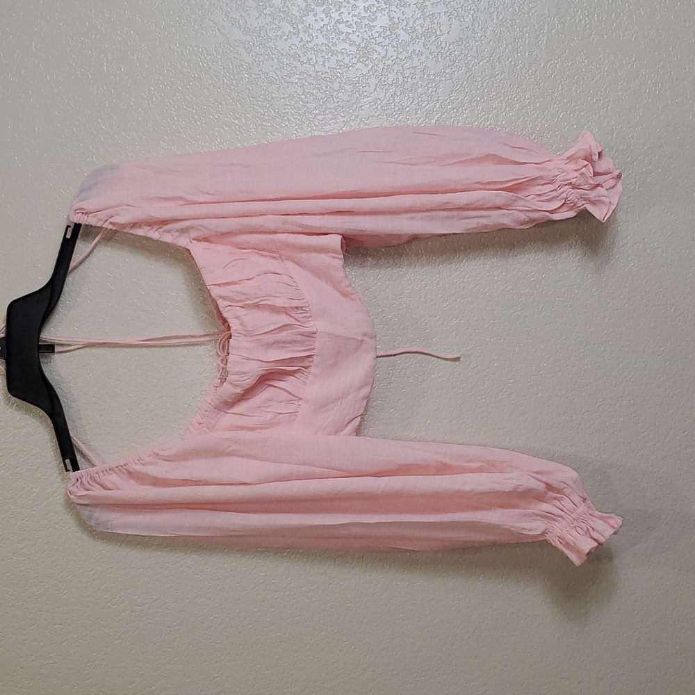 Princess Polly Orione Pink Long Sleeve Crop Top Open Back Size 4 Coquette Barbie